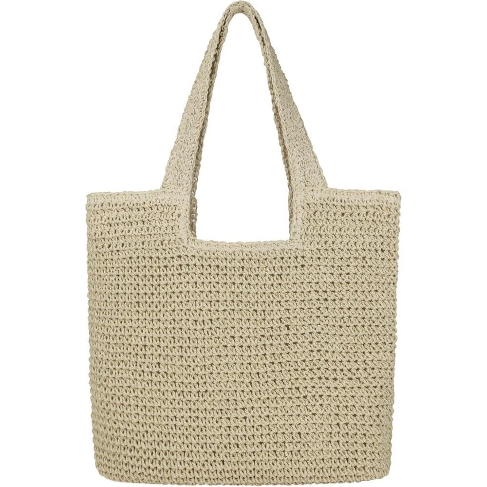 Women's A Beige Large Straw Beach Bag Handmade Woven Shoulder Hobo Tote Handbag